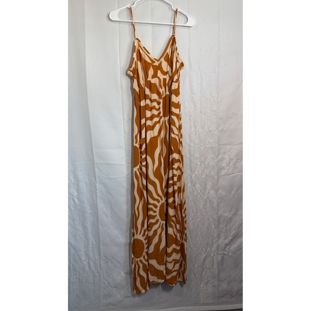 Patrons of Peace Maxi Dress Rayon Sunburst Print Smocked Back Boho Summer M